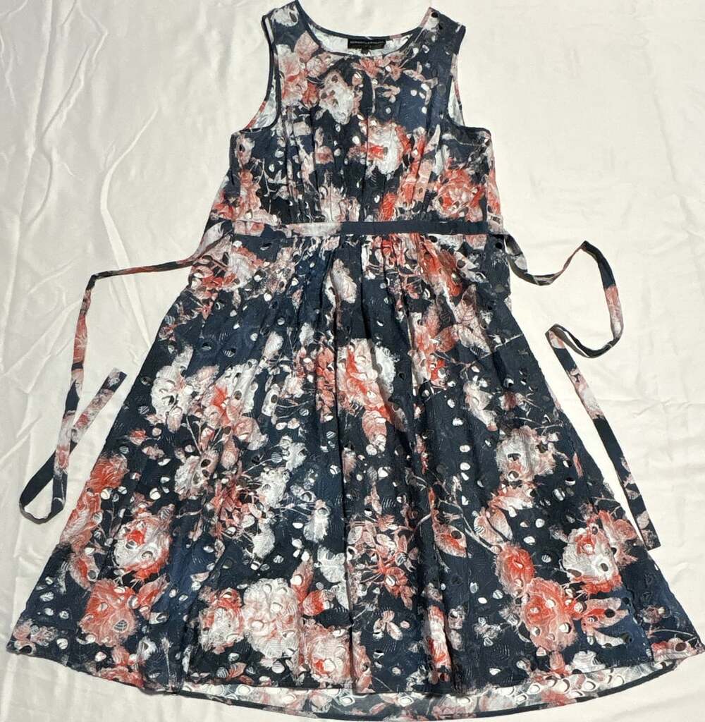 Hemant & Nandita Floral Eyelet Sleeveless Belted Midi Dress Size L